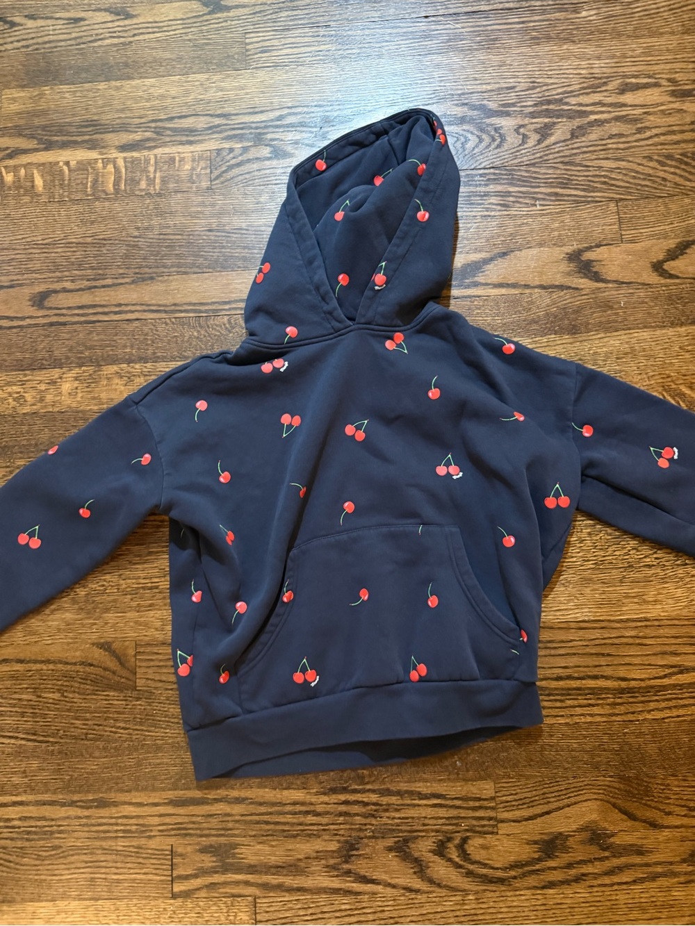 Navy Cherry Print Pullover Hoodie